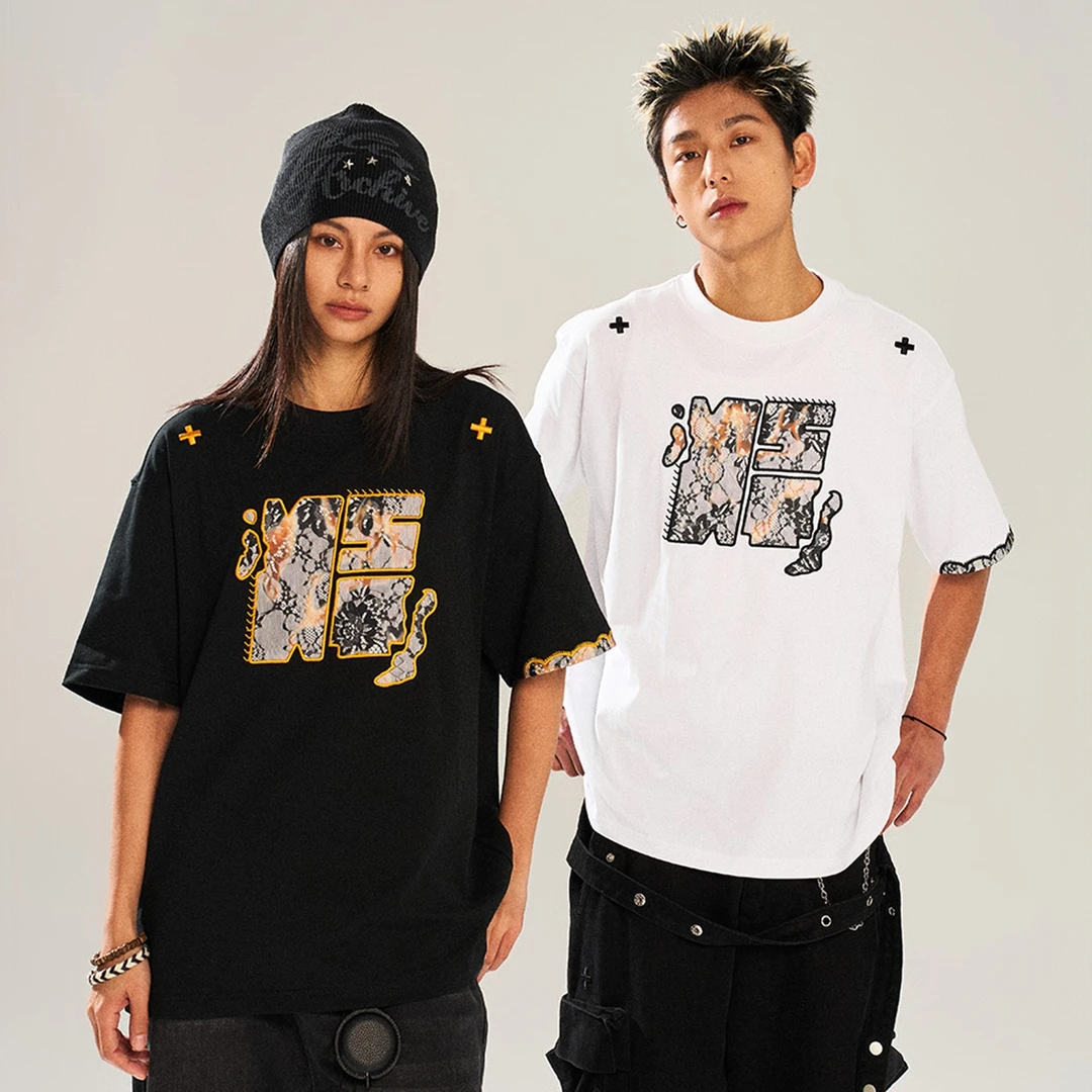 NSTNEW START发芽计划火烧蕾丝拼接设计百搭潮流美式穿搭宽松短袖