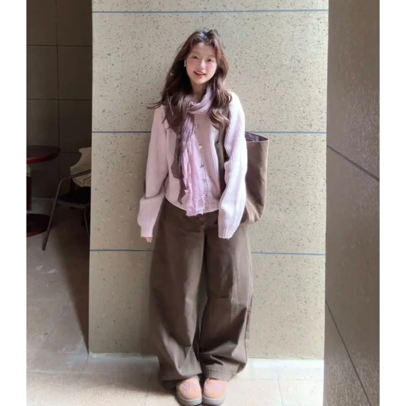 2025秋季新款韩系穿搭百搭宽松长袖毛衣上衣气质高腰显瘦阔腿长裤