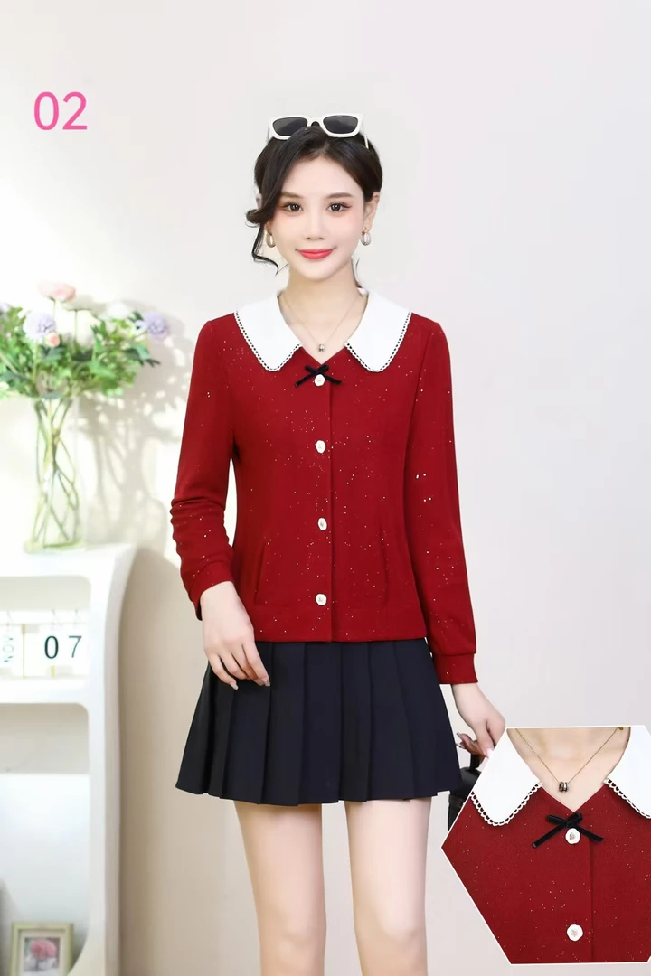 嘉露莎【A002】撤柜春秋款洋气娃娃领小香风时髦修身显瘦长袖开衫