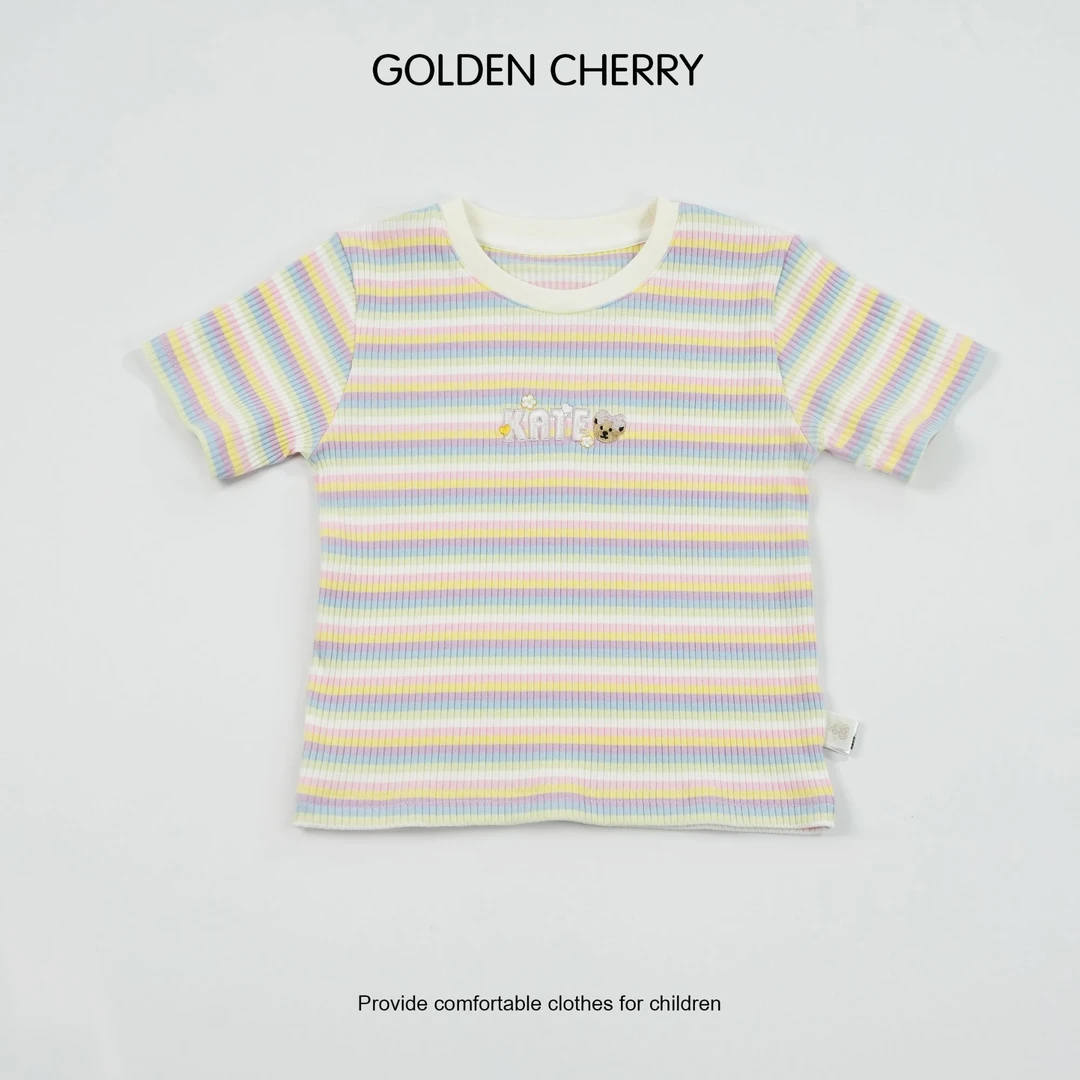 【金樱桃Golden cherry】小童KATE小熊刺绣彩色洋气百搭T恤QDD786