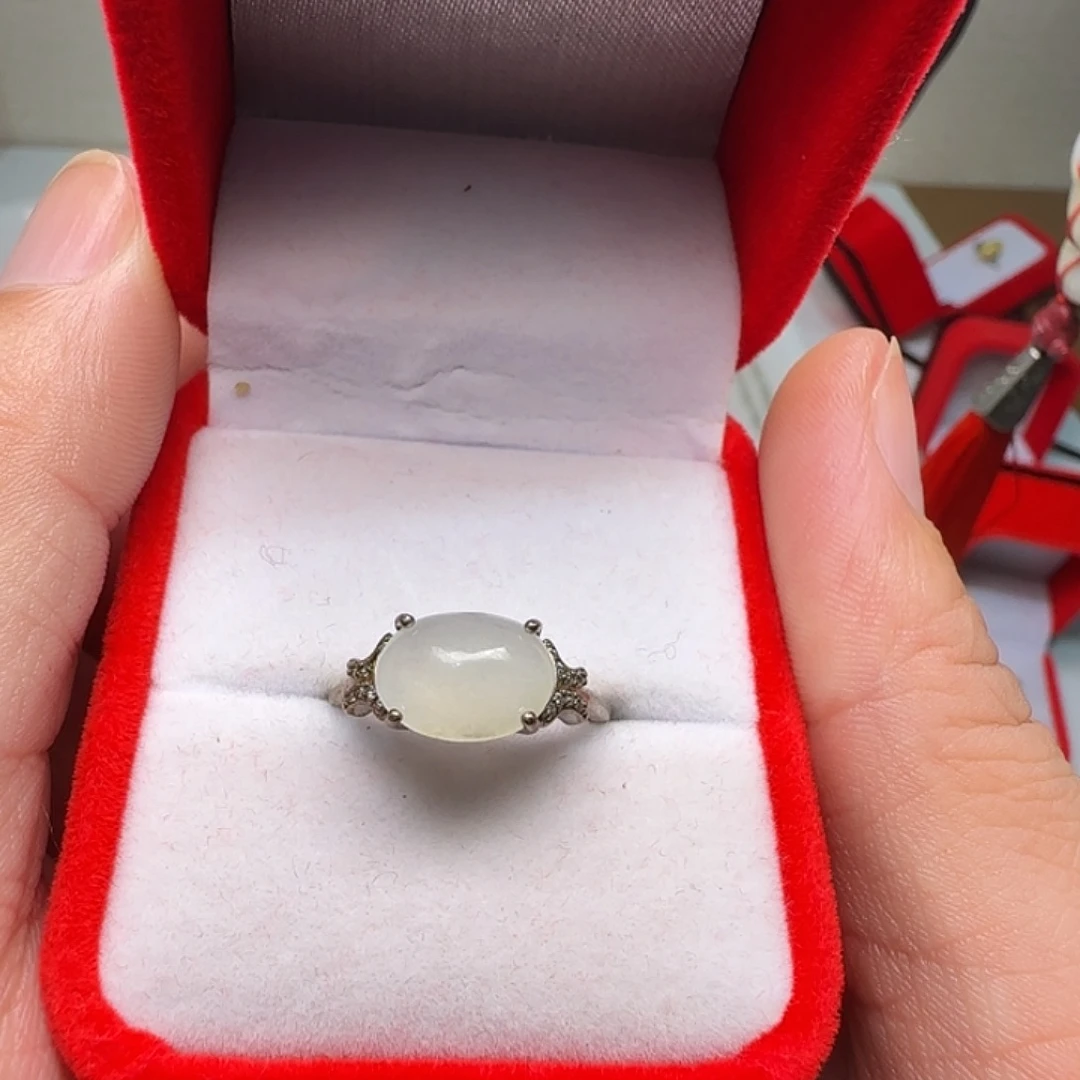 翡翠银S925镀金镶嵌戒指