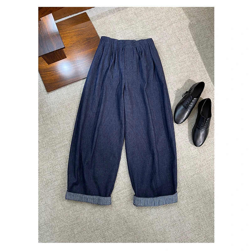 春夏新款松紧腰围宽松哈伦裤薄款小众调性女士牛仔长裤D25137