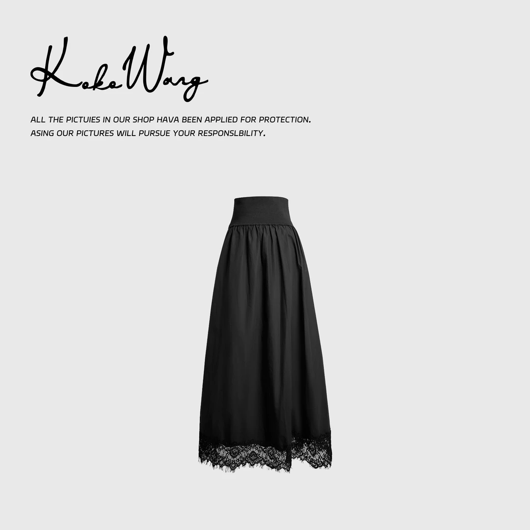 KOKO WANG秋冬蕾丝拼接松紧腰遮肉显瘦百搭雨伞半身裙N0695A03Q44