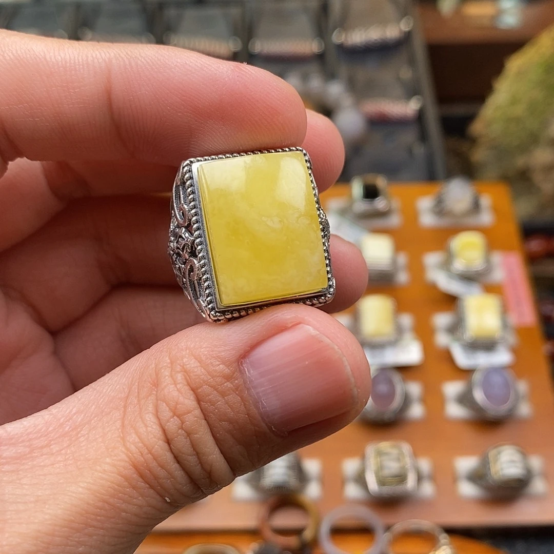 蜜蜡银S925镶嵌戒指