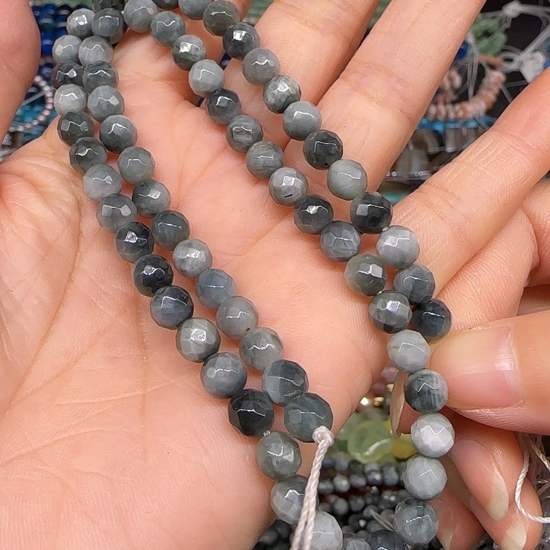 玛瑙/玉髓合金珠宝半成品鹰眼石6mm一条