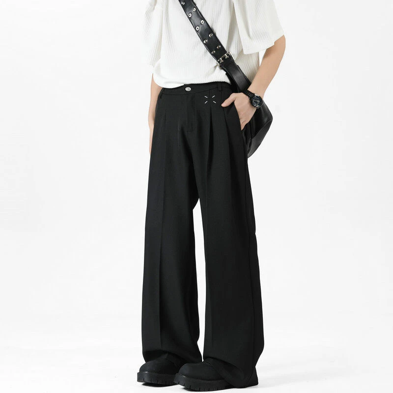 美式高级感刺绣休闲裤男款2025春款vintage黑色西裤垂感宽松西装