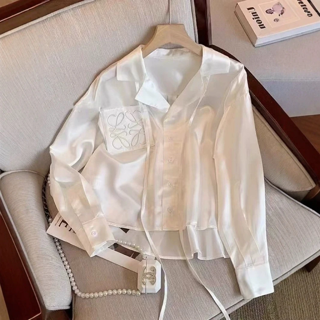 2220高级感刺绣衬衣上衣衬衫”重磅柔滑光泽针刺绣衬衫春衬衣上衣