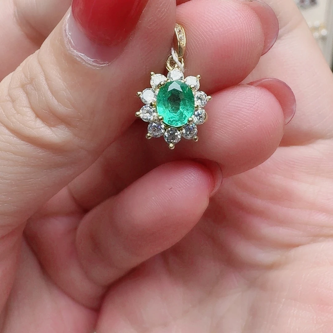 银S925镶嵌吊坠(不含链)祖母绿吊坠