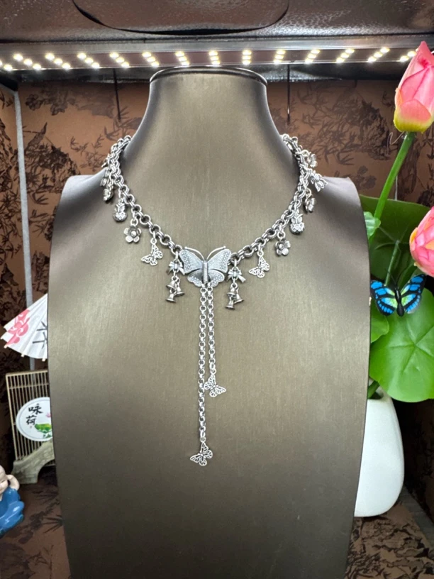 链子925银 小郑家纯银手工制作蝴蝶锁骨链