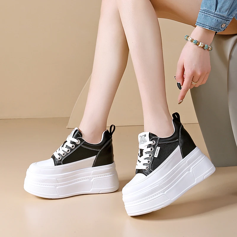 超高跟10-12CM厚底小白鞋秋冬季新款内增高休闲女鞋小个子高跟鞋