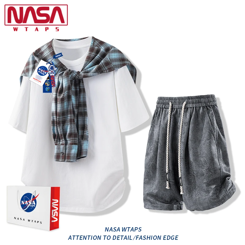 NASA WTAPS夏季复古披肩短袖高端休闲时尚休闲运动套装男款两件套