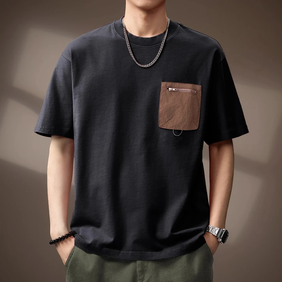 MR.MUDI/穆迪先生高端口袋短袖T恤男夏新款美式潮牌宽松半袖体恤