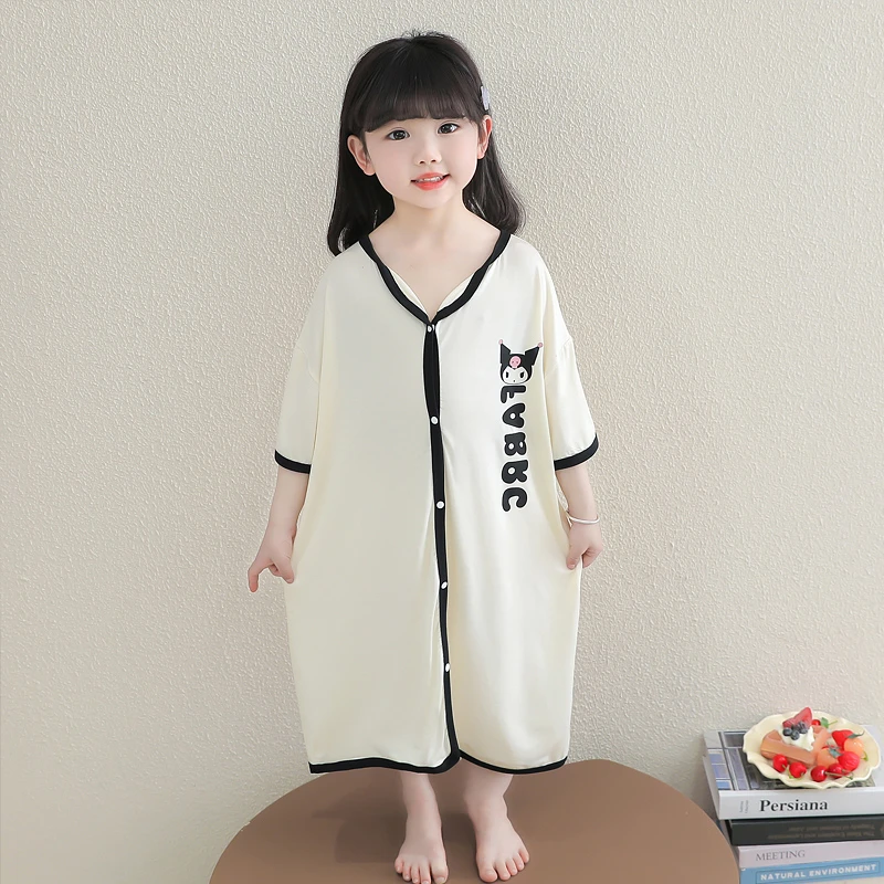 女童睡衣夏季莫代尔卡通睡裙儿童薄款空调服女孩浴袍宝宝家居裙夏