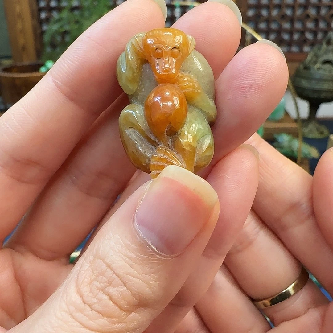 颈饰未镶嵌翡翠翡翠红翡 猴子祝寿吊坠