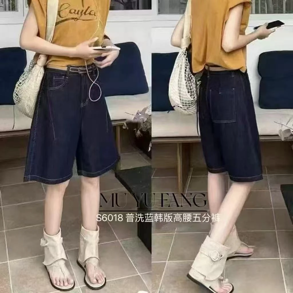 【丹宁蓝】六分牛仔裤女夏季新款高腰显瘦宽松休闲阔腿短裤S6018