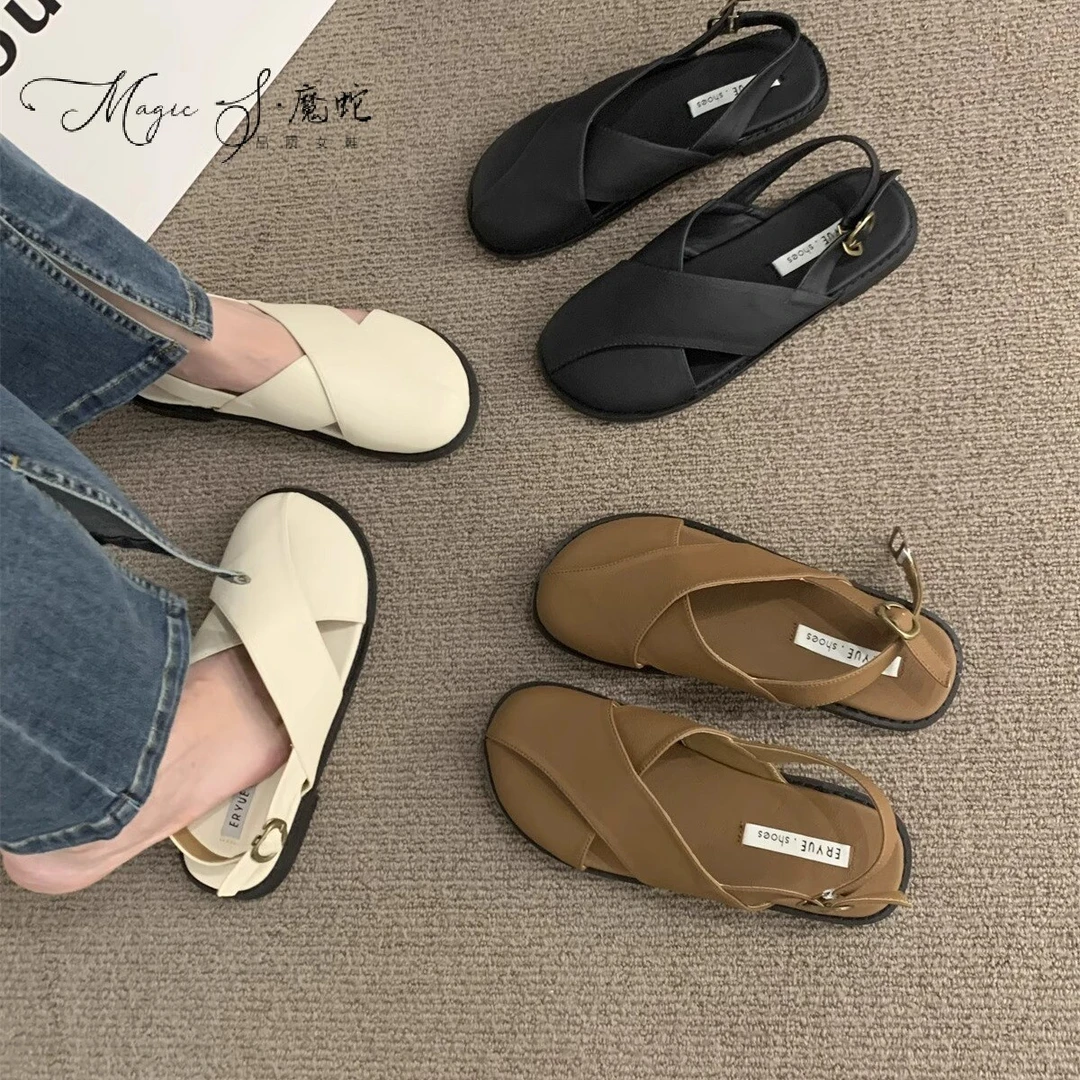 女2025年新款夏季韩版法式复古森系仙女风休闲平底罗马鞋女款半拖