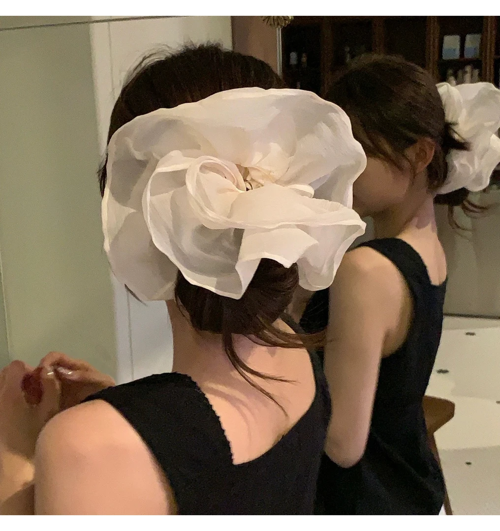 超大双层网纱大肠发圈仙气大花头绳高级感洋气时尚发饰