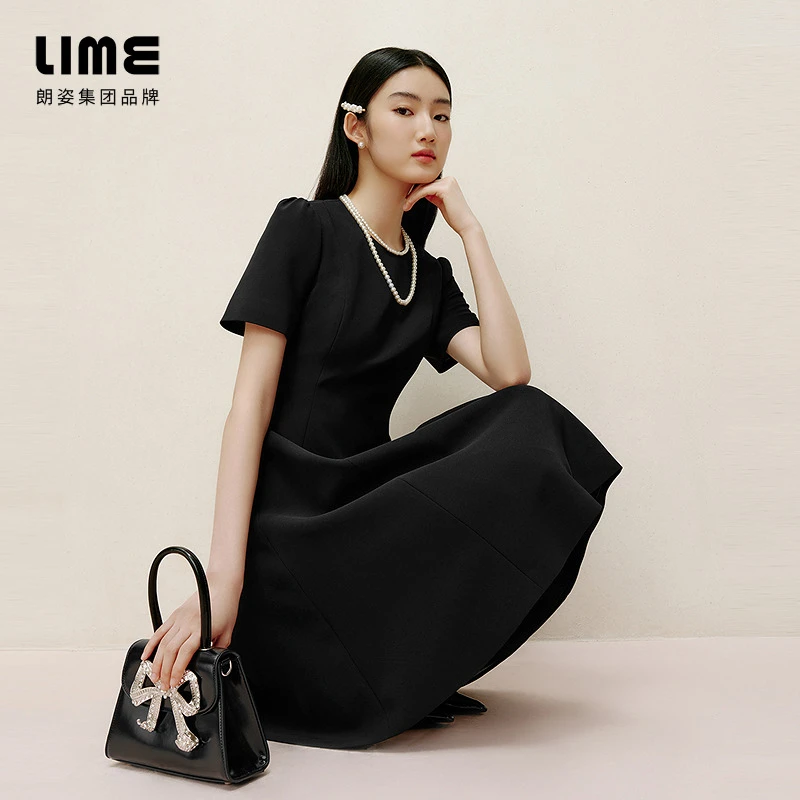 LIME/莱茵【生活艺术家】夏季显瘦收腰小黑裙连衣裙黑LDGB3BWOP812