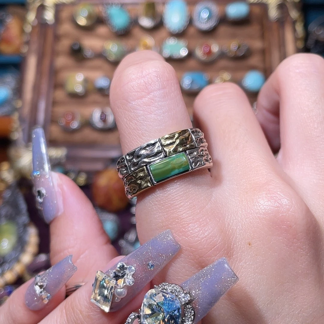 绿松石银S925镶嵌戒指