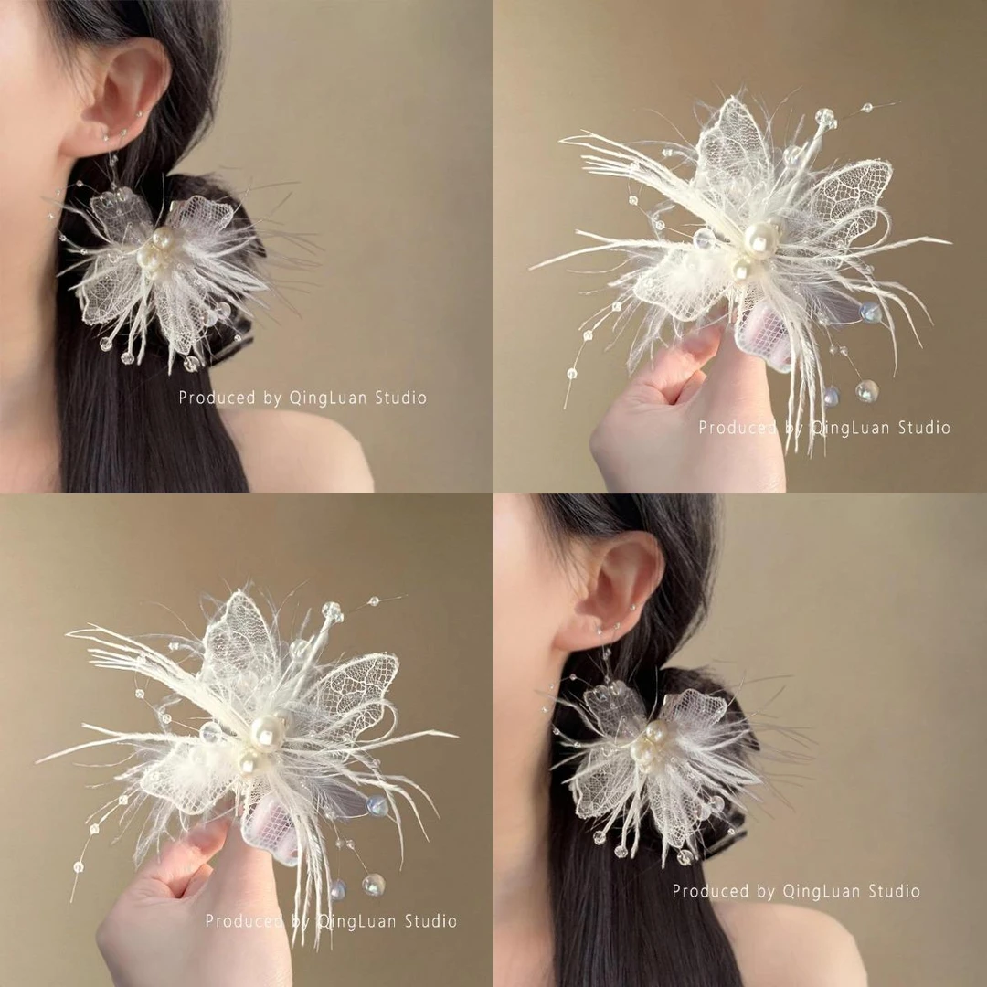 幻蝶梦境~梦幻蝴蝶羽毛发夹超仙纯欲风侧边刘海夹精致边夹盘发器