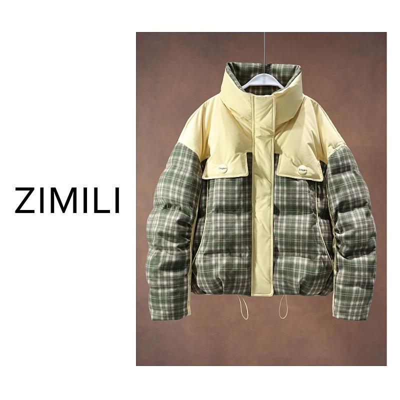 【亮哥欧货女装】2026春季黄绿插色格子90绒高蓬松加厚羽绒服260518