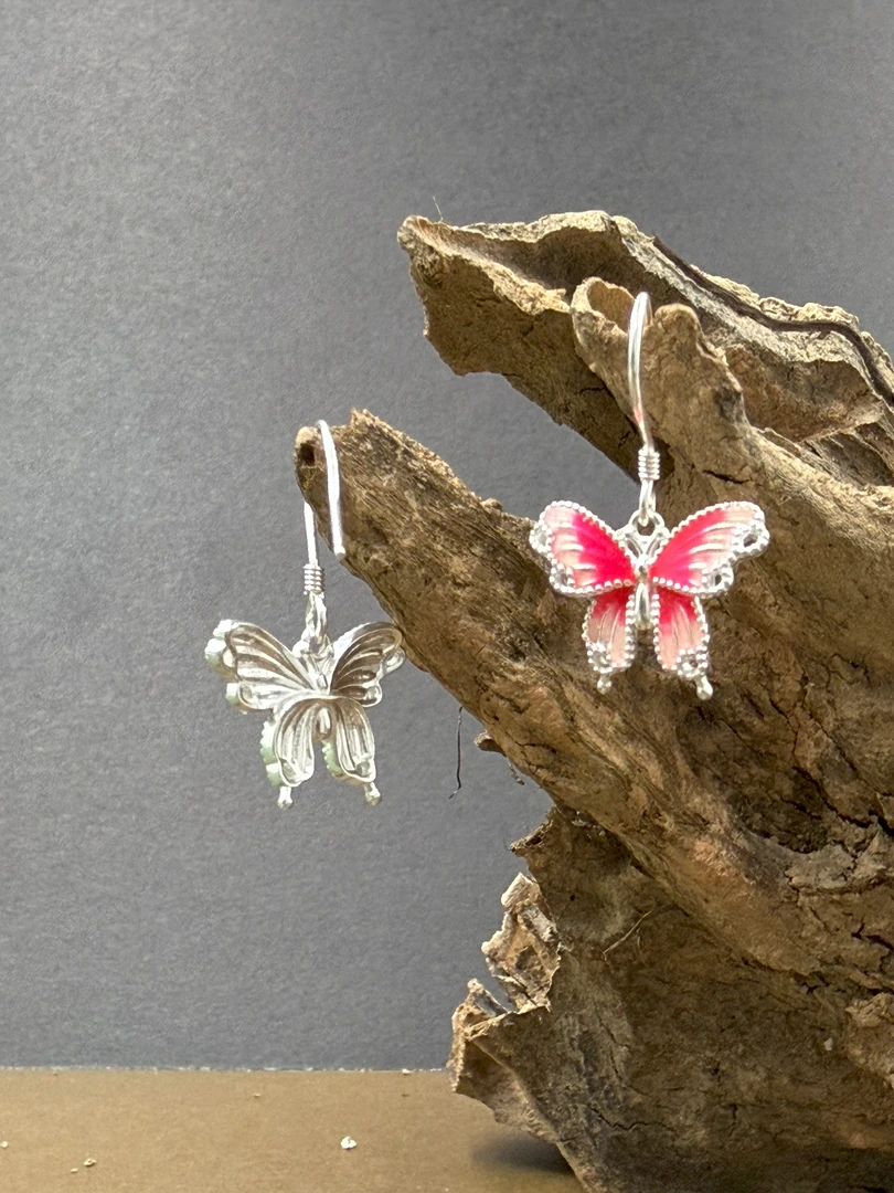 足银耳饰 足银时尚古法新中式蝴蝶耳饰小众复古百搭