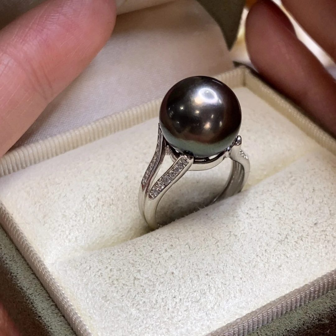 海水珍珠戒圈银S925镶嵌哒**宝微瑕