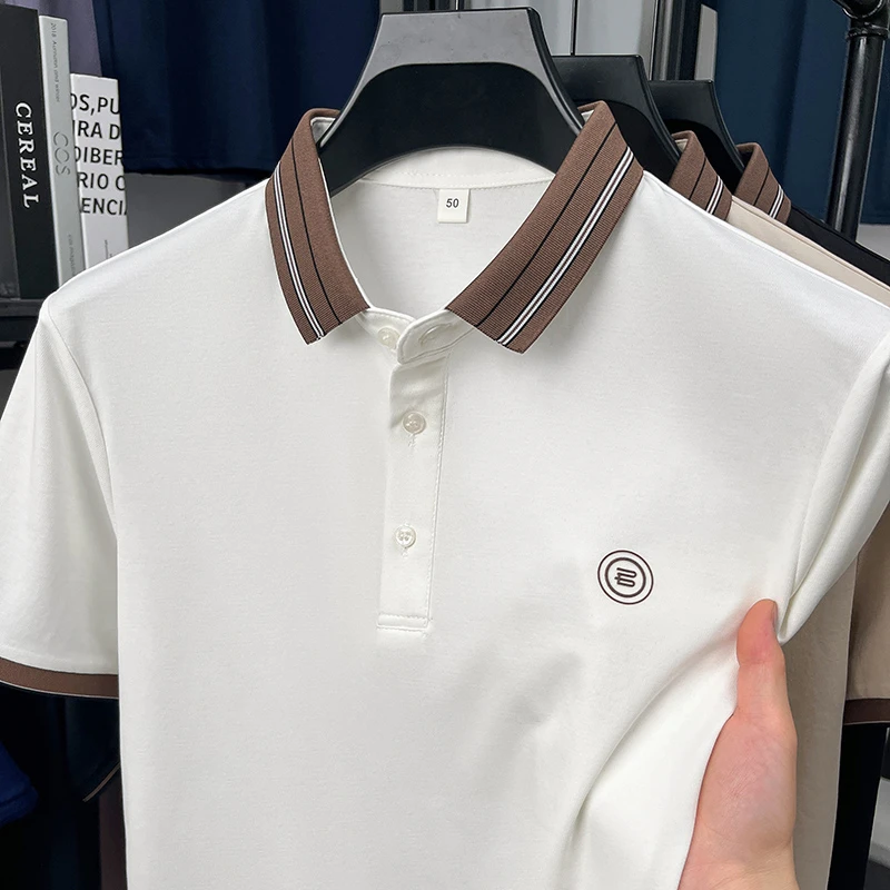 新款冰感棉男士短袖POLO衫休闲商务宽松百搭T恤翻领舒适男上衣