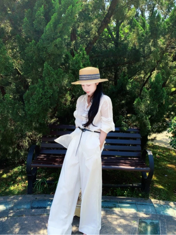 2025夏季新款法式慵懒风设计感衬衫上衣搭配高腰休闲裤气质两件套