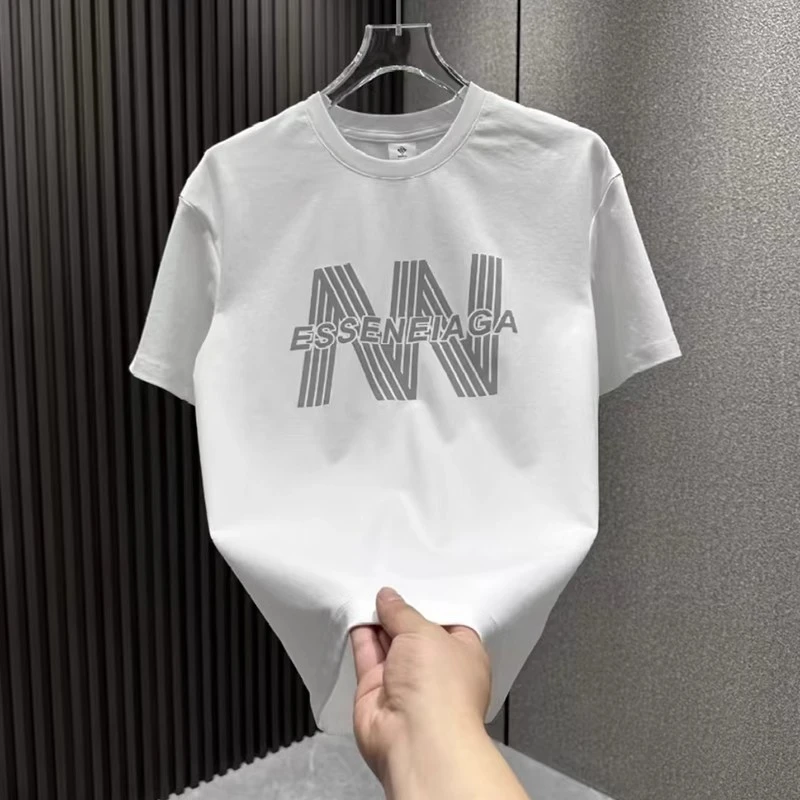 夏季新款简约字母印花短袖T恤男士潮流休闲修身圆领纯棉半袖体恤