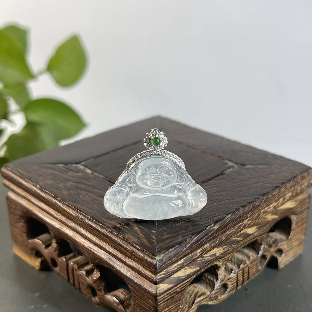 JTA23-136 天然缅甸A货翡翠 18k金钻镶嵌佛公