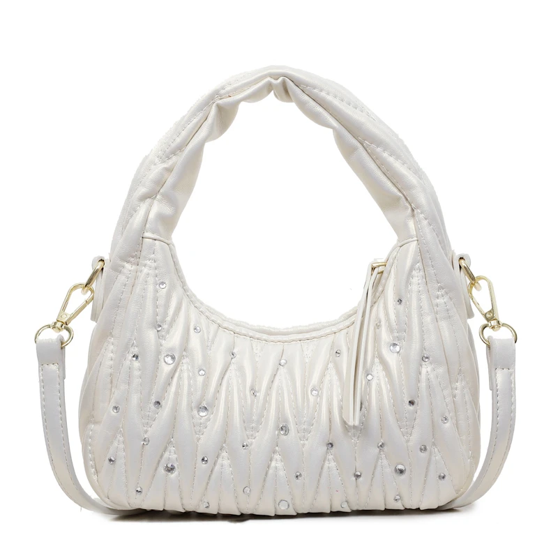 Scarlet Wong复古压花云朵包证件袋褶皱白色气质单肩腋下手提包