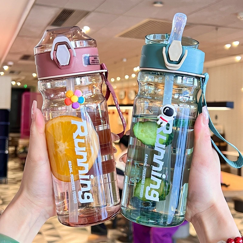 高颜值水杯女2025新款夏天户外运动塑料杯带刻度男大容量吸管杯子