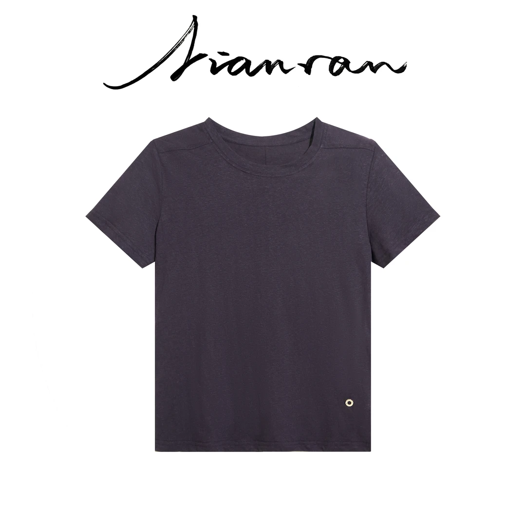 NianR-LP＋梅子紫圆领落肩短袖极简风T恤百搭设计师轻熟风夏季TX78