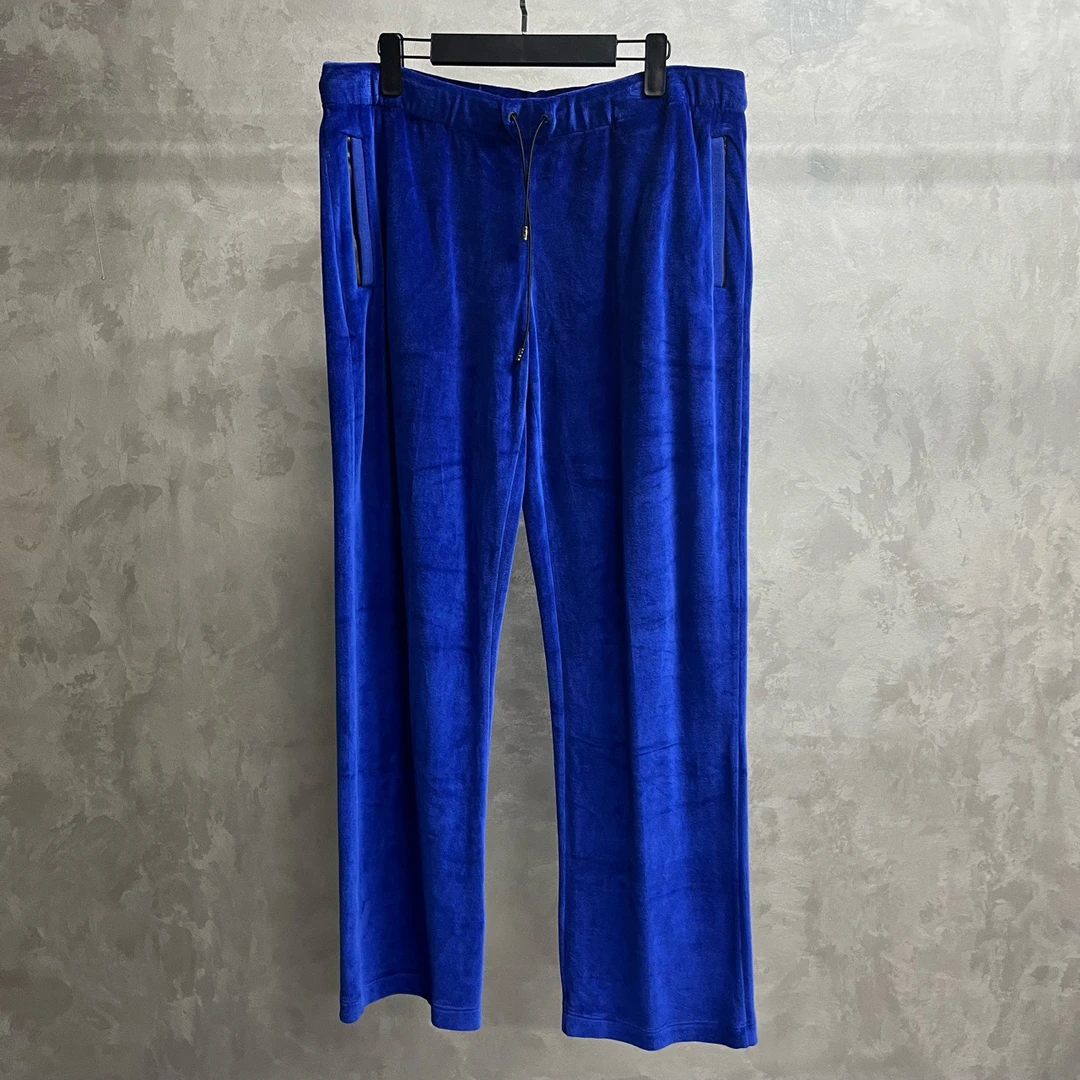 未使用 VERSACE/范思哲 蓝色纯色丝绒抽绳休闲卫裤/Xl码/