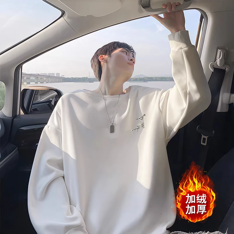 【重磅500G】简约港风加绒圆领卫衣印花男士袖国朝宽松休闲套头长袖