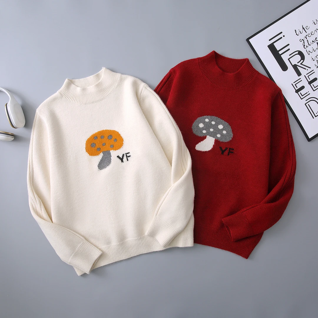 女大童加厚毛衣冬装2025新款蘑菇女童保暖线衣针织衫百搭上衣