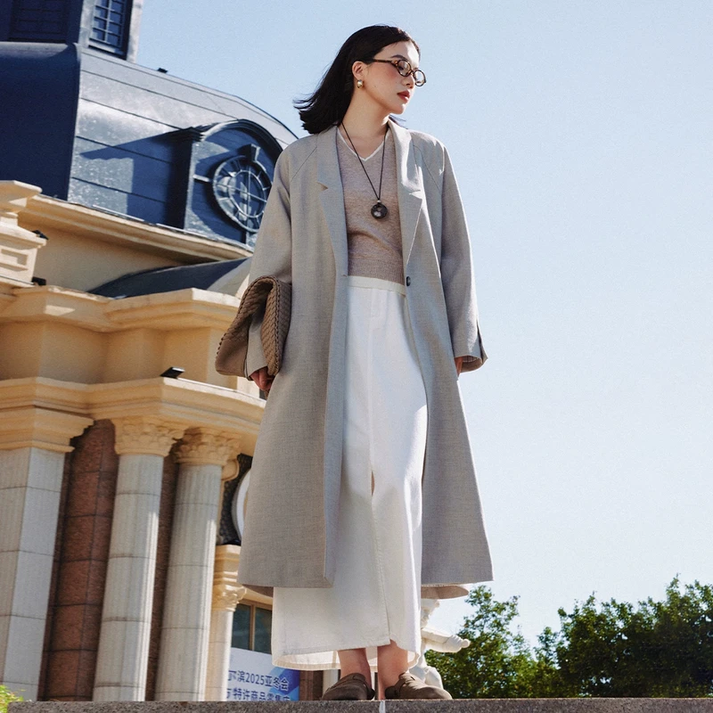 【折扣款】PLUSMALL 海角情书 精纺平驳领风衣外套PLUS2408107