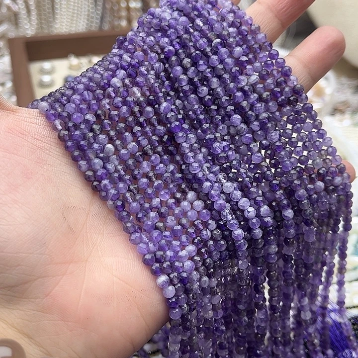 玛瑙/玉髓未镶嵌珠宝半成品一条4mm左右紫晶刻面