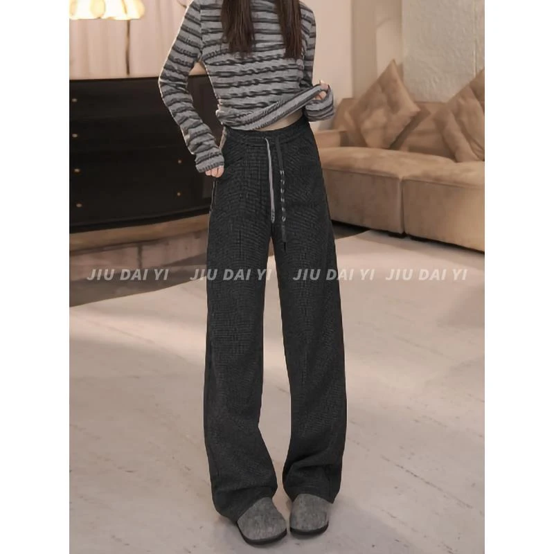 玖黛衣【满分裤型】冬季加绒格纹显瘦百搭卫裤子KZP46007 KZP46008