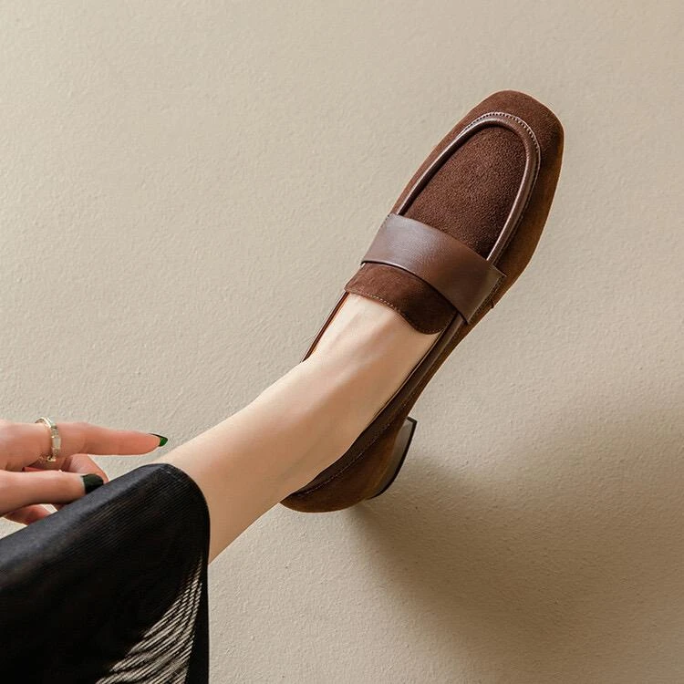 方头乐福鞋女春秋新款复古小皮鞋深口粗跟英伦风单鞋女潮