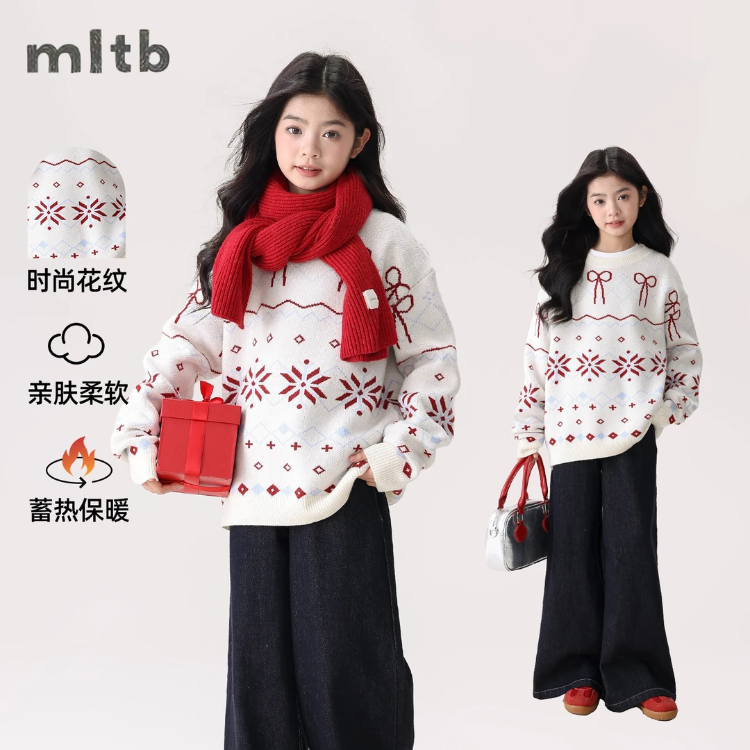 25MY092女童加厚毛衣秋冬2025新款女孩费尔岛儿童针织衫冬季大童