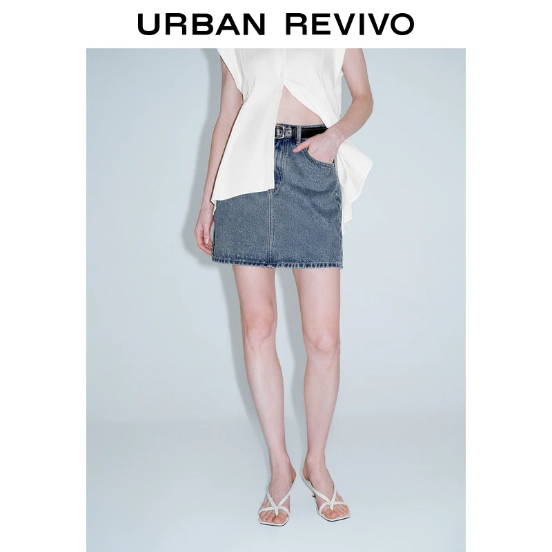 UR2025夏季新款女装时尚休闲百搭腰带装饰牛仔半裙UWM850082
