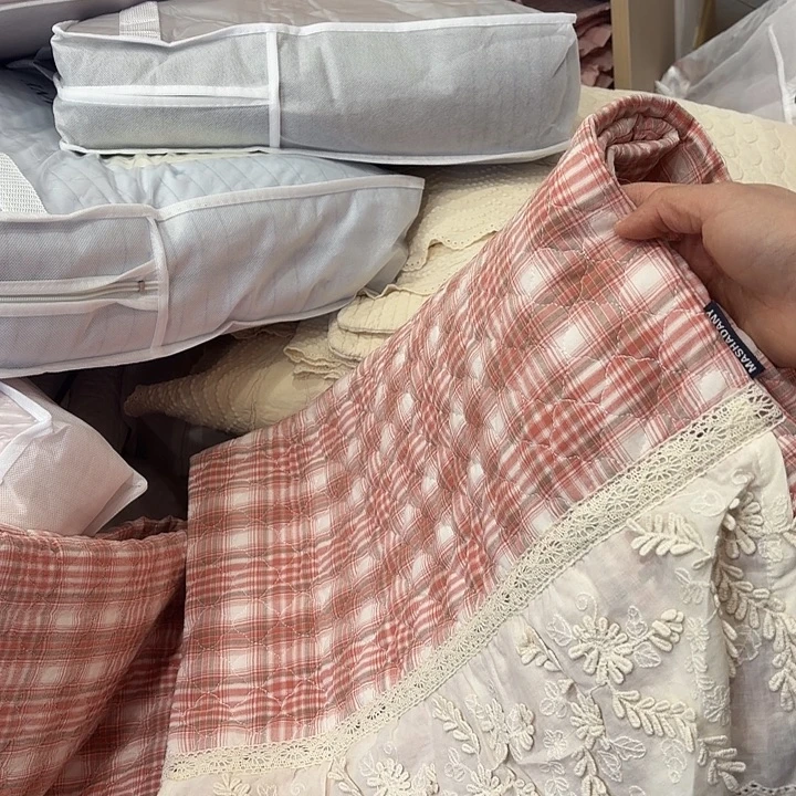 夏***陌棉韩国格子三件套微瑕