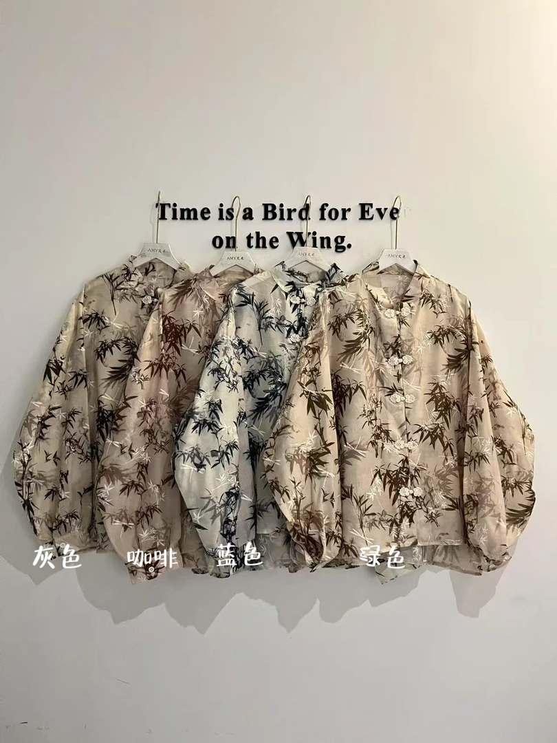 AIMI（2289）时尚复古水墨画衬衫 kc