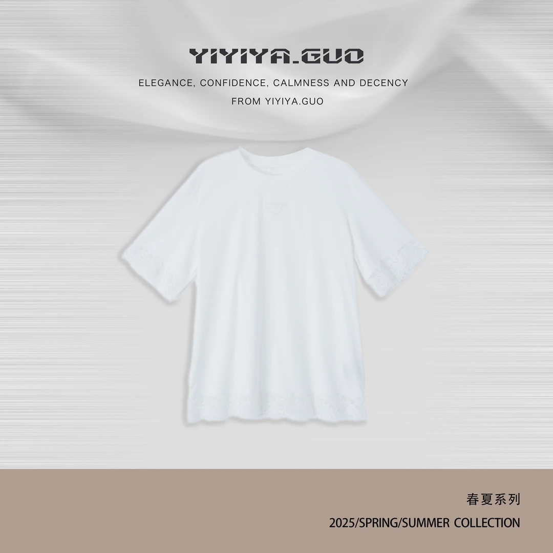 yiyiya.Guo艺艺吖【拉达短袖】蕾丝花边圆领T恤25SS0133