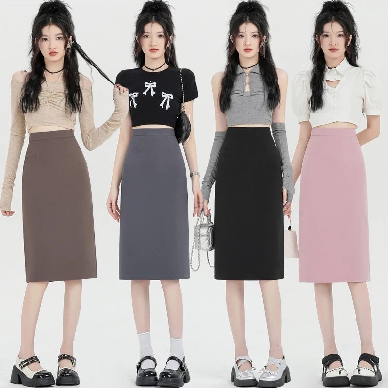 半身裙中长款2025秋季时尚百搭中裙包臀裙简约后开叉中裙子新款