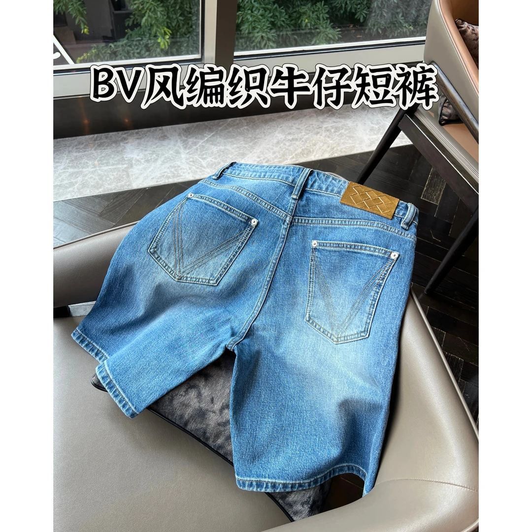 【编织牛仔短裤】BV风复古弹力洗水弹力翻毛牛仔短裤男士百搭牛仔裤