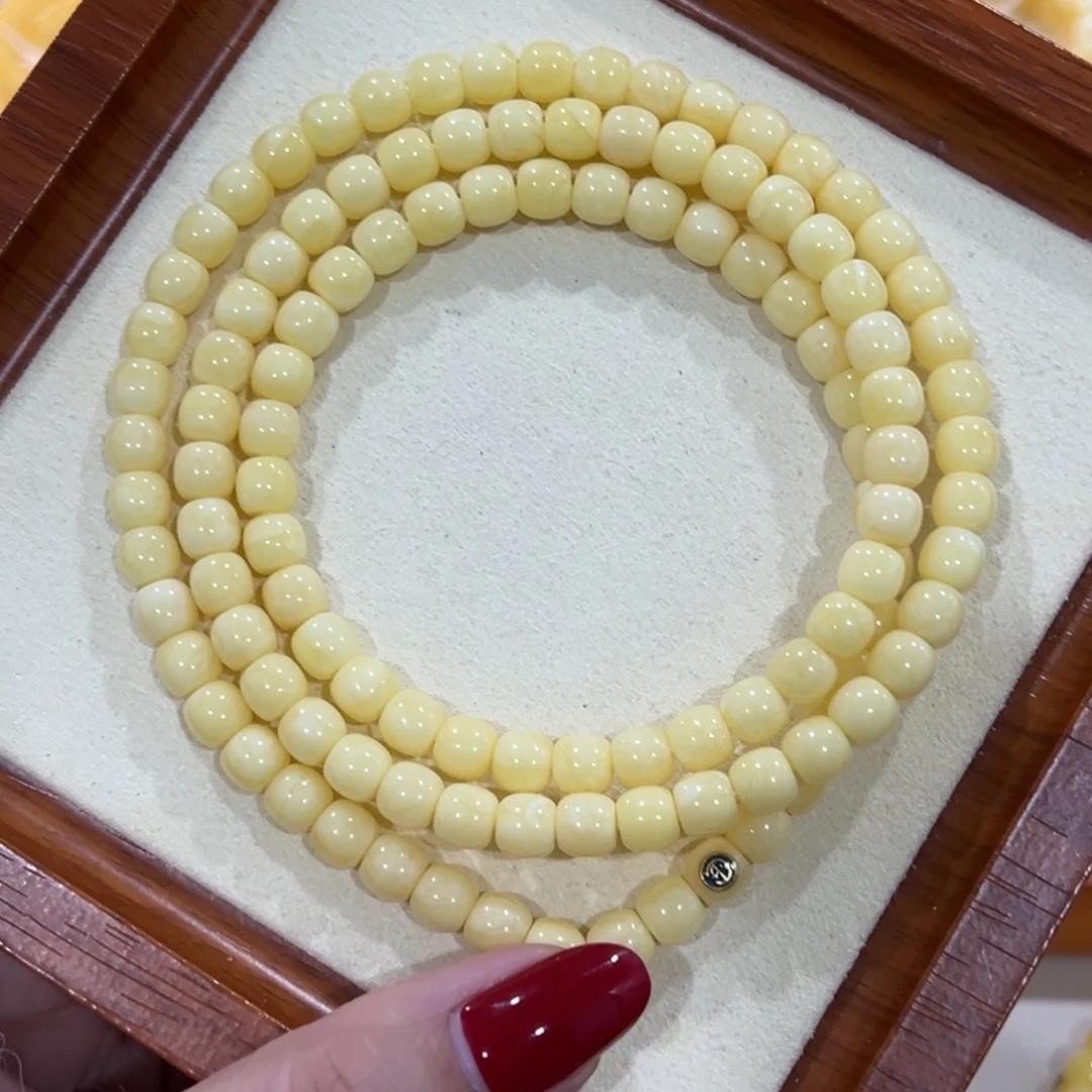 蜜蜡未镶嵌手链6.5m高桩奶白长串蓝金全品