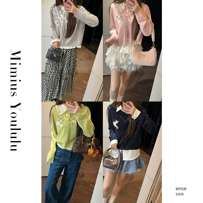 【mimius】七七 减龄卡通小羊刺绣圆领百搭针织衫 WG07128